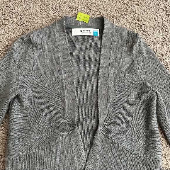 Sparrow Gray Knit Open Front Curve Fringe Hem Cardigan XS - Picture 6 of 14